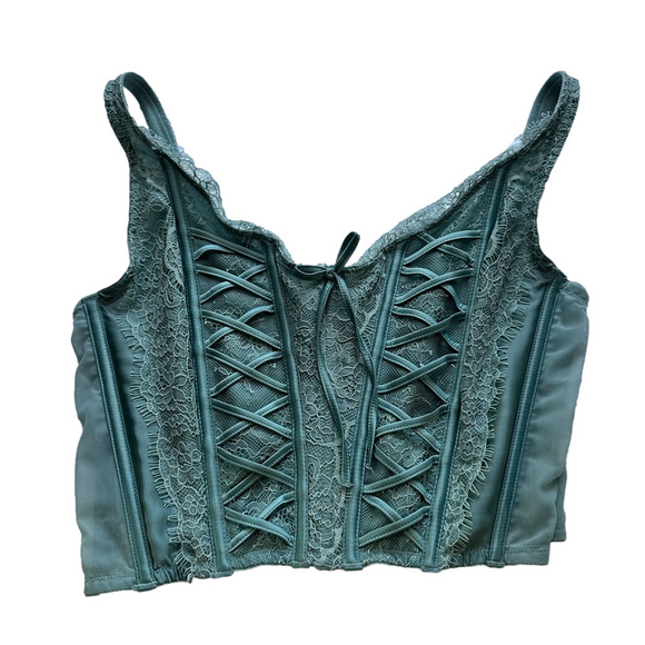 Victoria's Secret Tops - Victoria's Secret Unlined Lace-Up Corset Top Dream Angels Teal/Green Size M -DD
